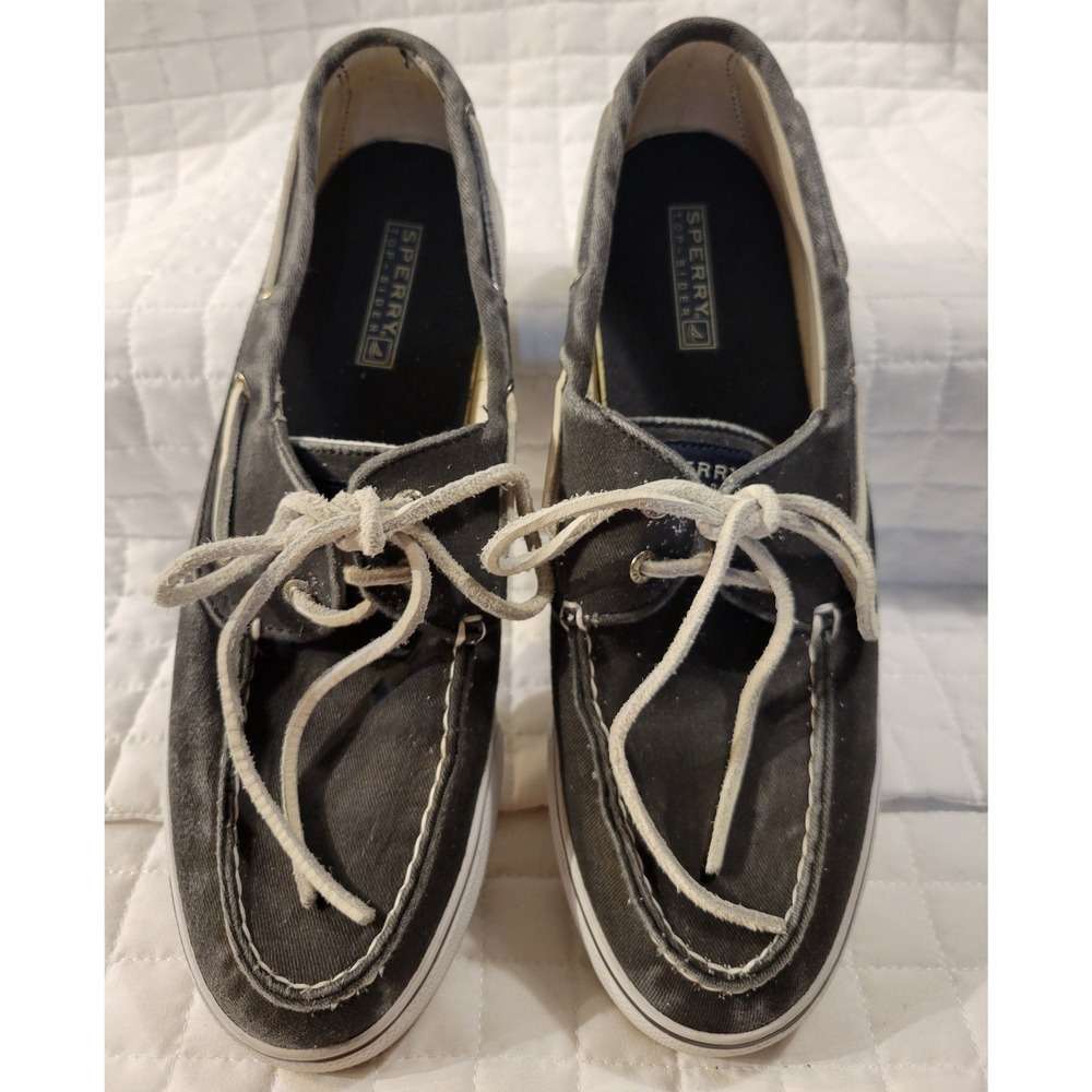 Sperry Top-Sider Women's 9.5 Canvas Boat Deck Shoes Dark Gray Fishermancore Prep